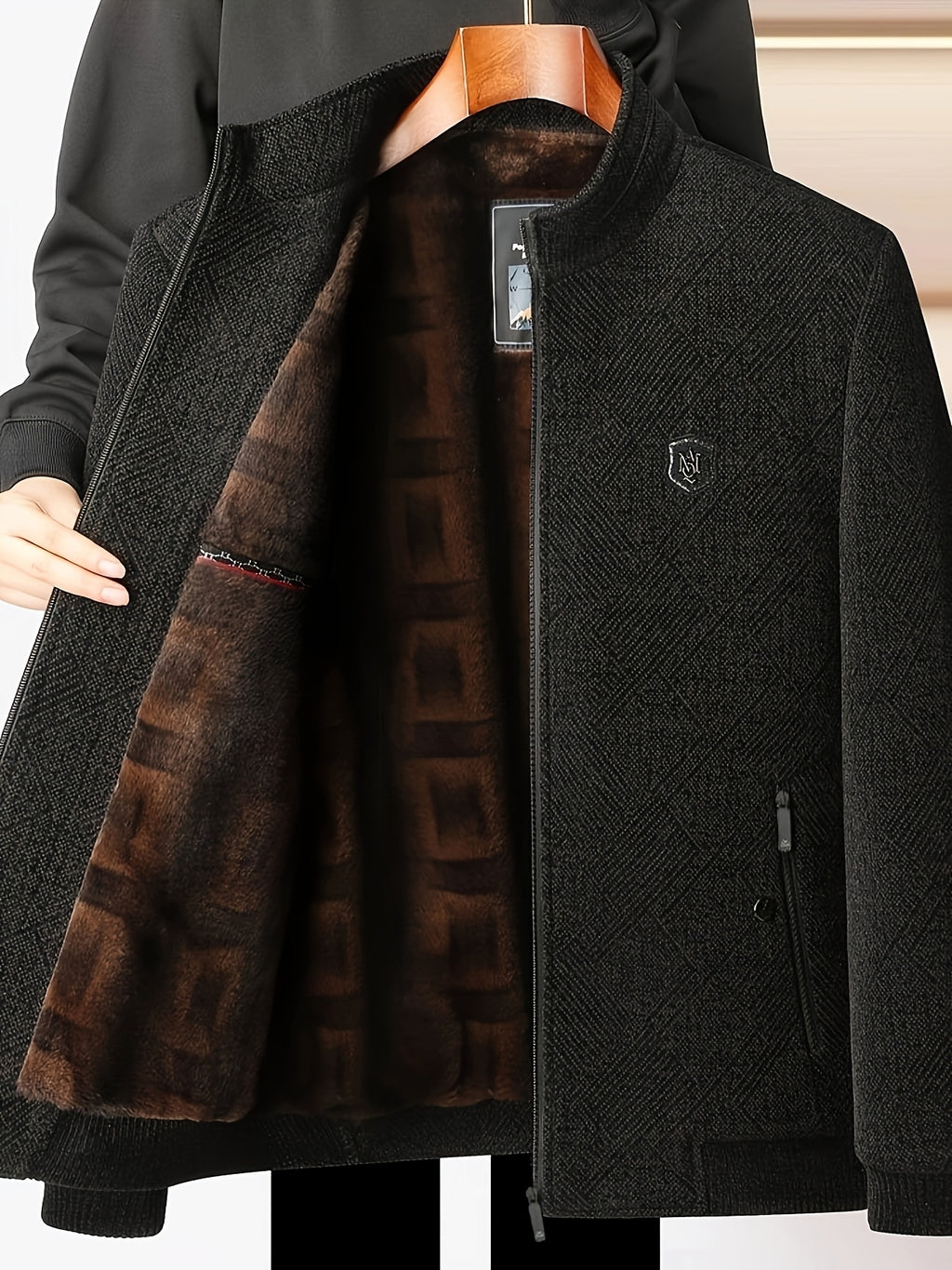 Veste longue, à col montant, noir, photo 9