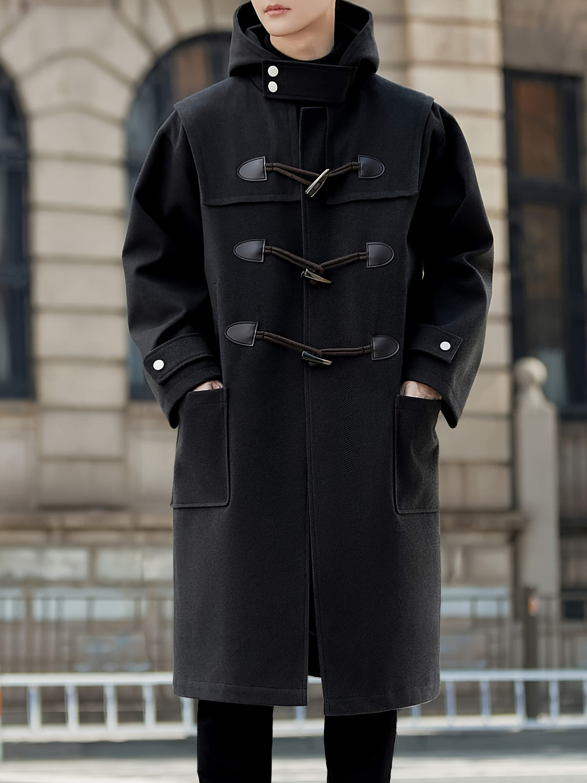 Trench long pour homme, à capuche, café
