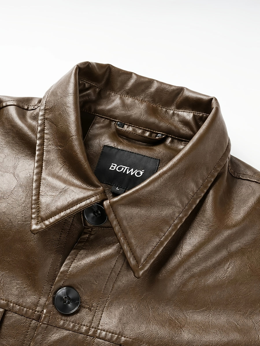 Veste en cuir PU longue, à revers, détail du vêtement