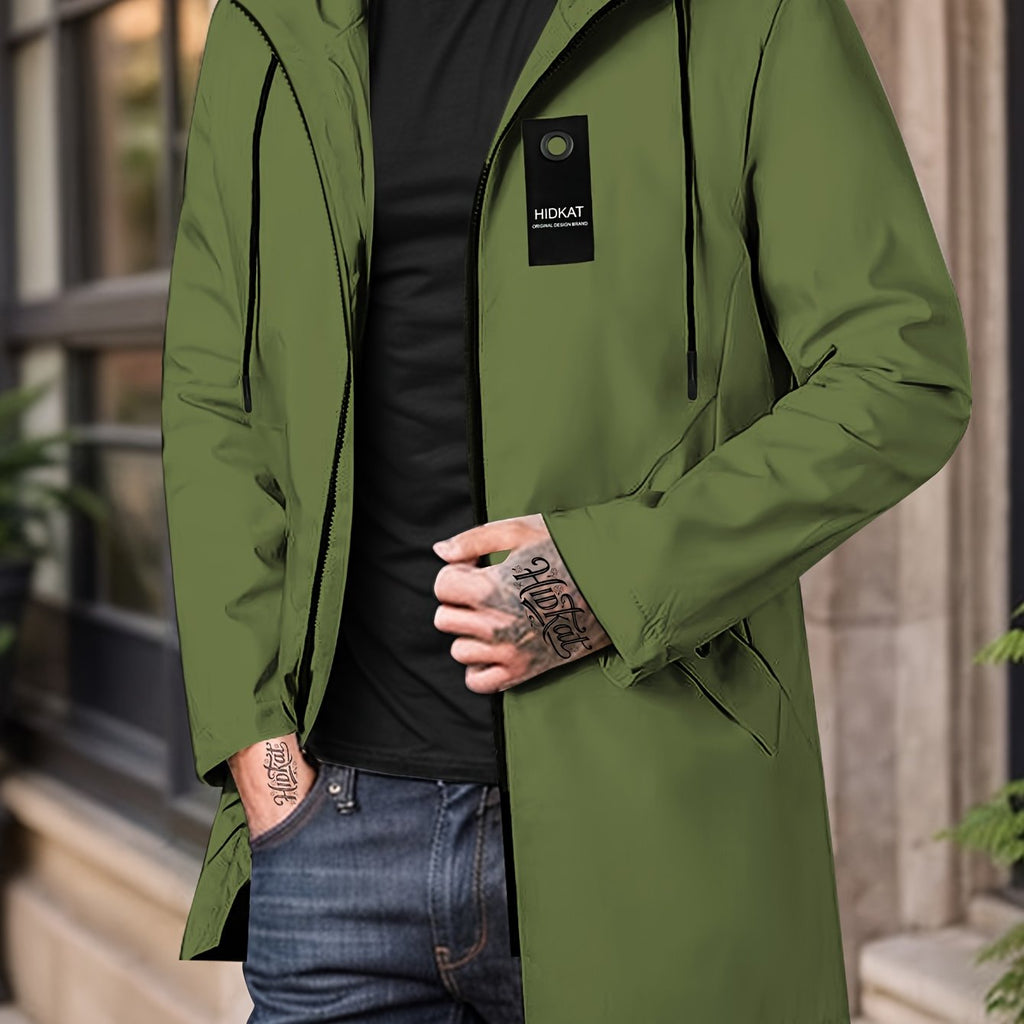 Trench long, à capuche, vert, coloris vert