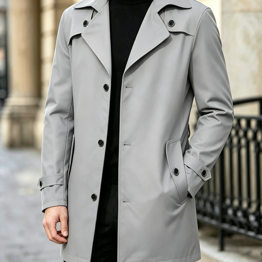 Trench, à revers, poche, coloris gris