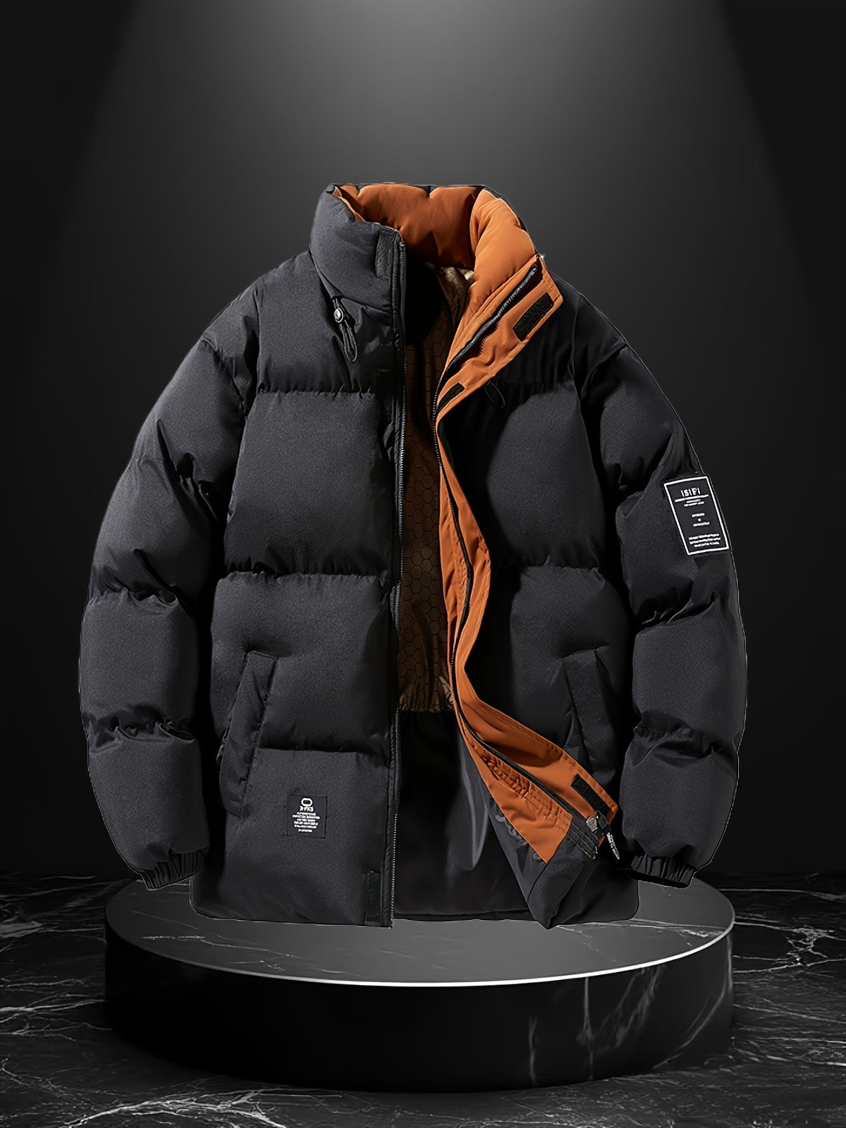 Veste pour homme, coupe-vent, à col montant, noir