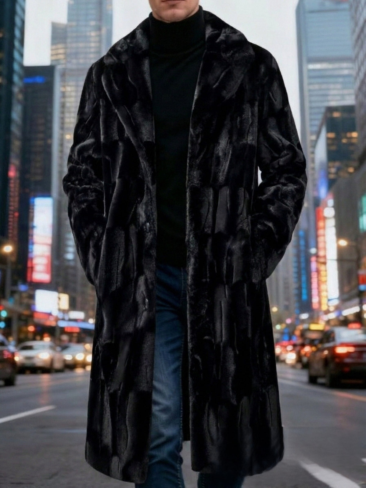 Veste long pour homme, polaire, à revers