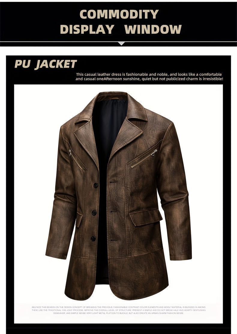 Manteau en cuir PU long, à revers, détail du vêtement