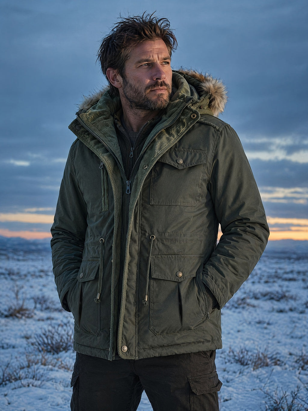 Veste pour homme, à capuche, kaki
