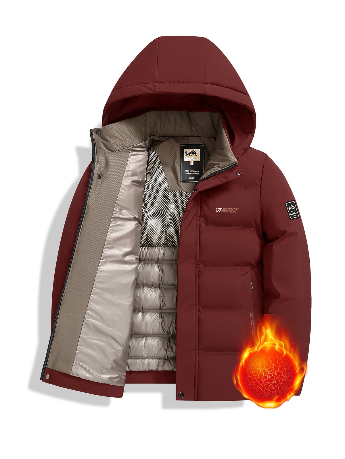 Veste pour homme, coupe-vent, à capuche, rouge