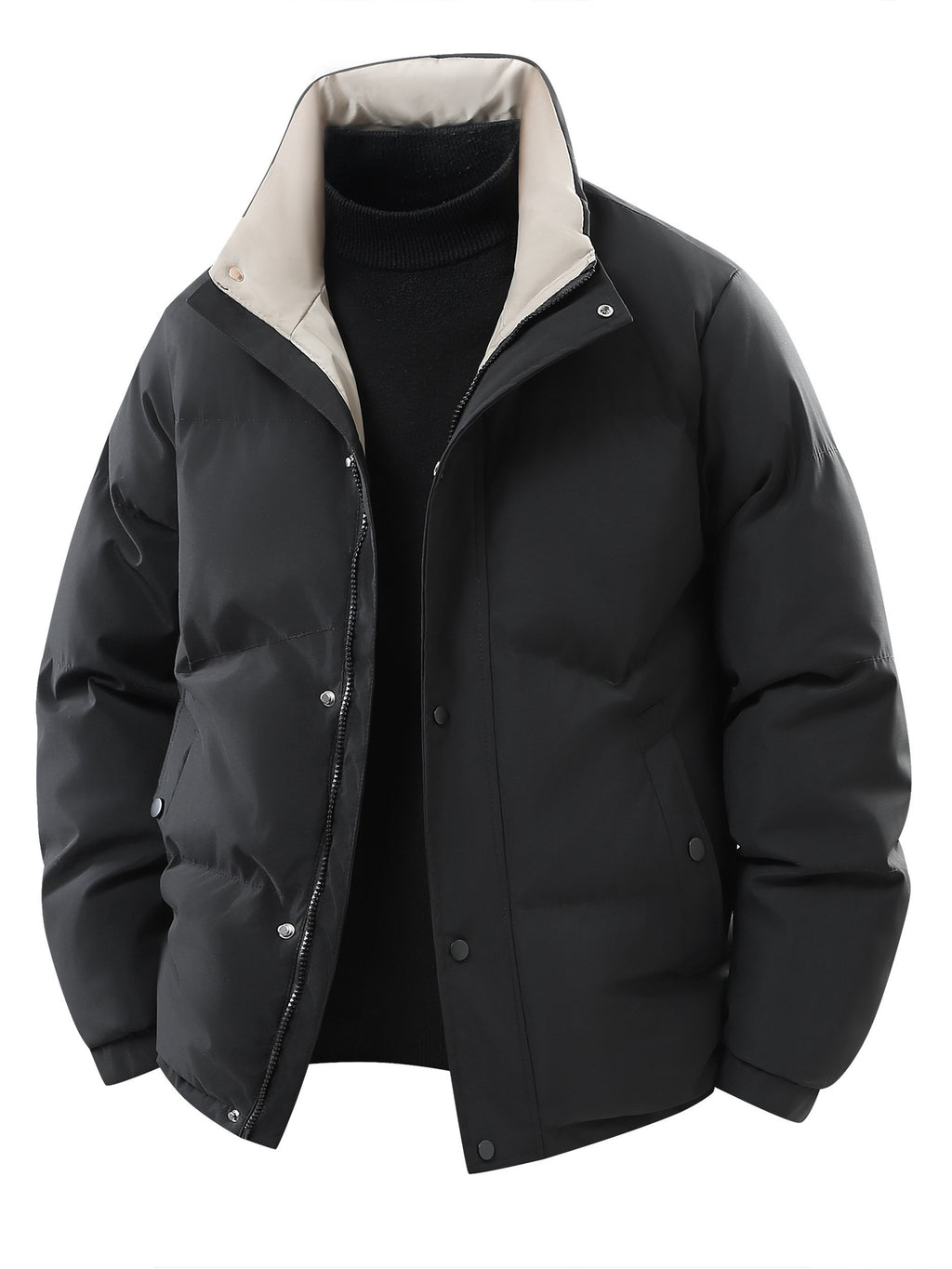 Manteau matelassé pour homme, coupe-vent, à col montant, noir