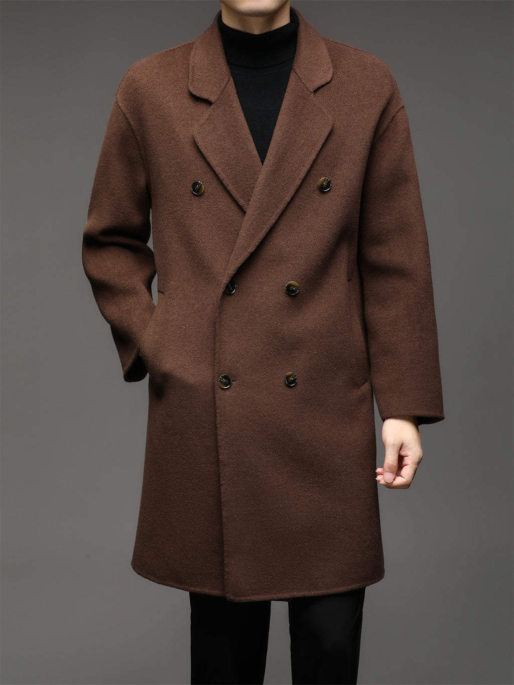 Manteau mi-long en laine pour homme, 70 % laine, col à revers