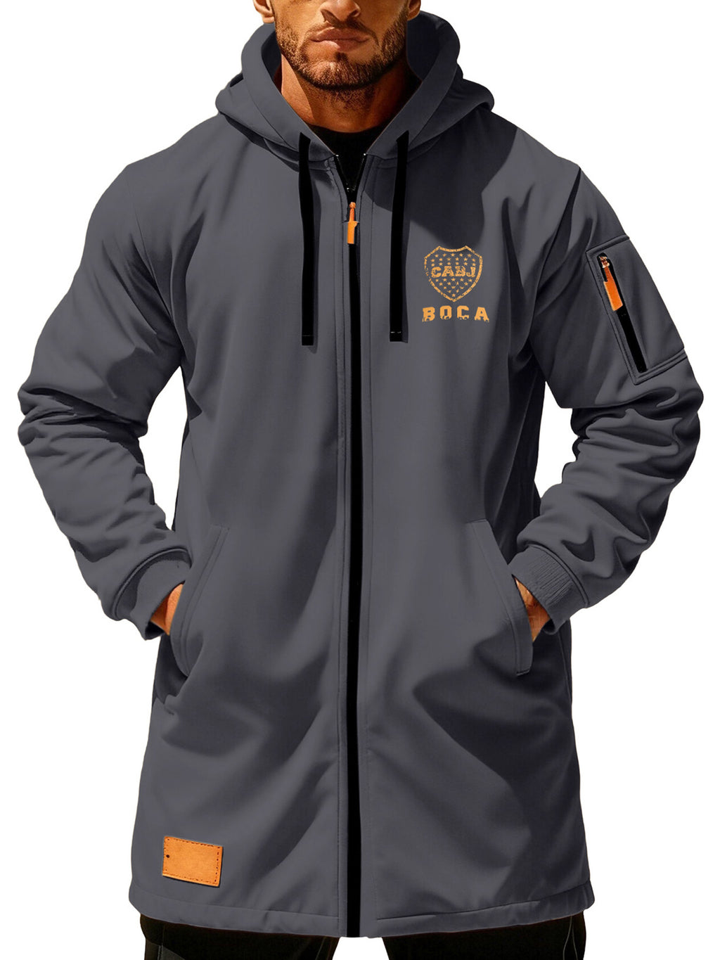 Manteau pour homme, à capuche, gris