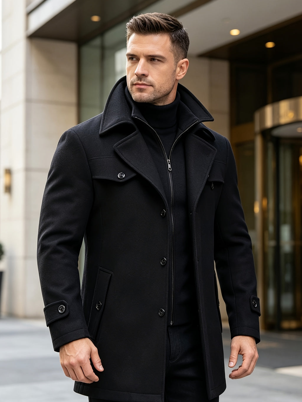 Manteau en laine long pour homme, 30 % laine, velours