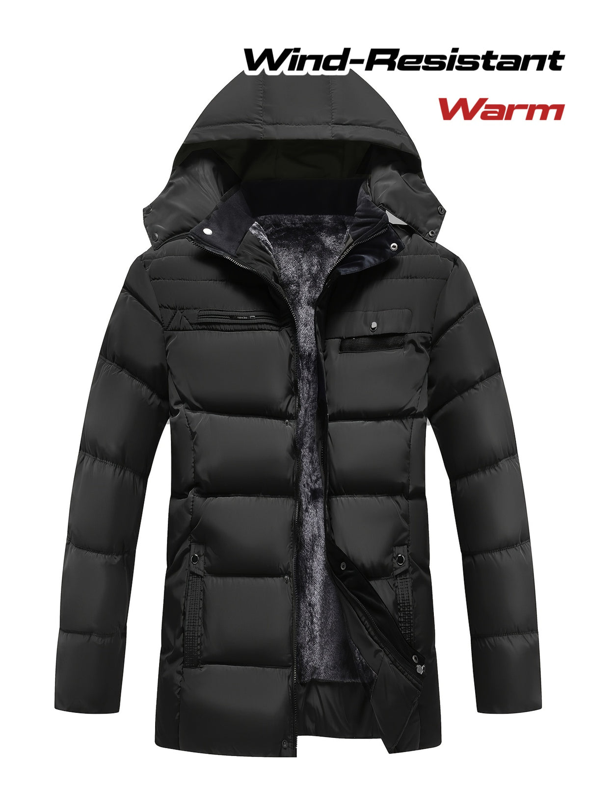 Parka matelassée pour homme, coupe-vent, à capuche, vert militaire