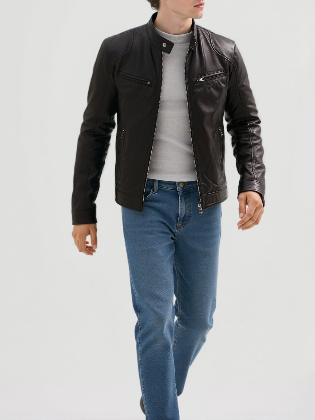 Veste long pour homme, à col montant