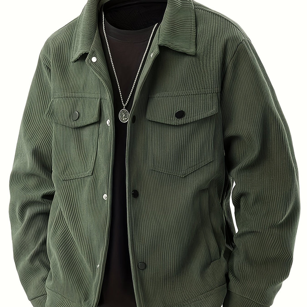 Veste, velours côtelé, à revers, noir, coloris vert fougère