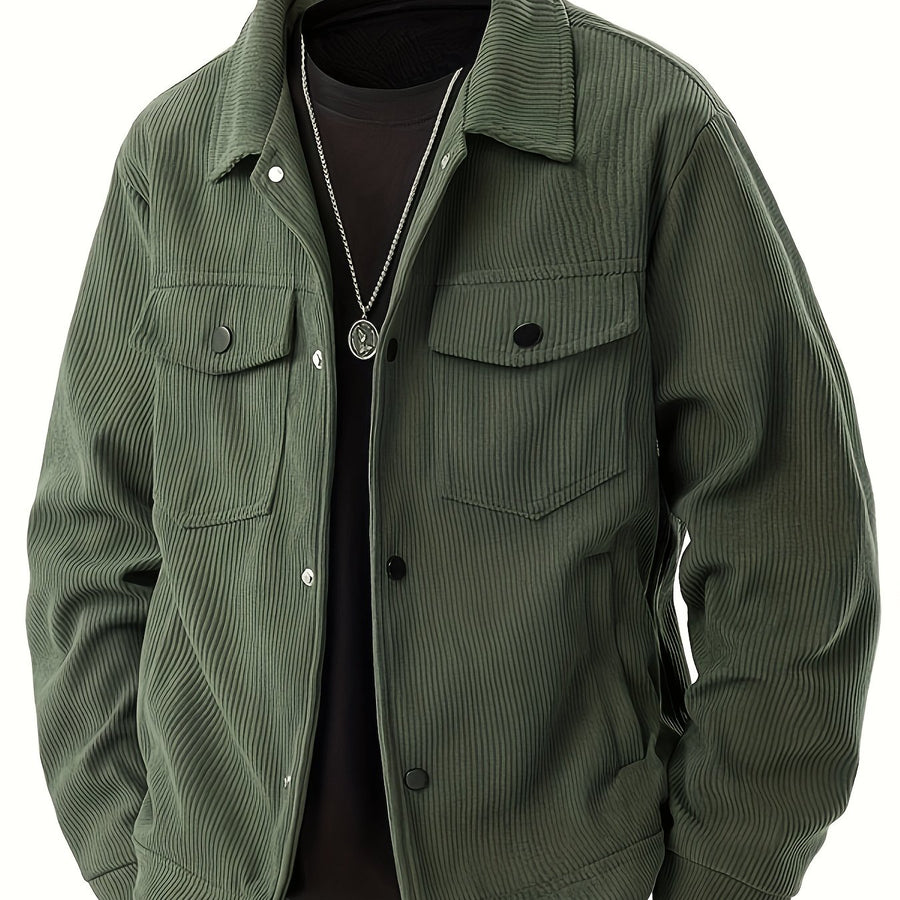Veste, velours côtelé, à revers, noir, coloris vert fougère