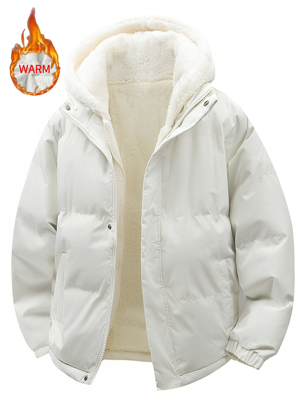 Veste en fausse fourrure pour homme, à capuche, blanc ivoire