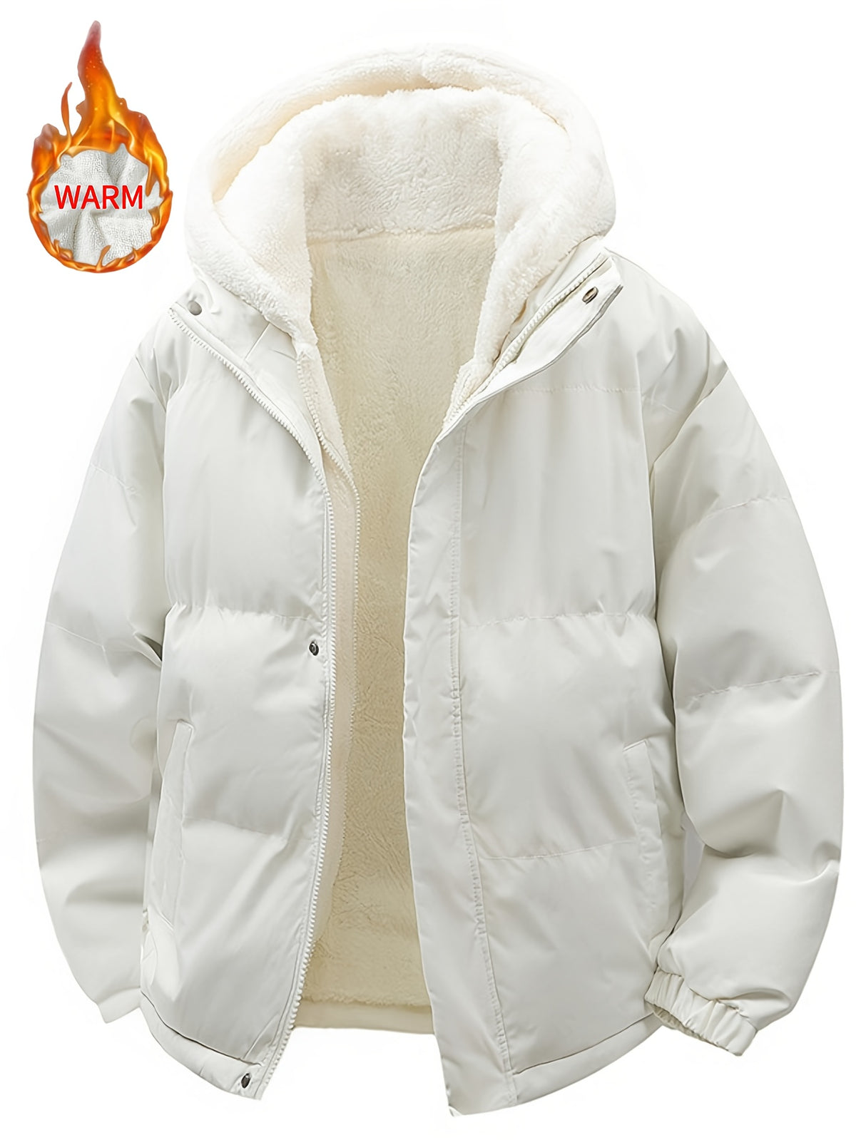 Veste en fausse fourrure pour homme, à capuche, blanc ivoire
