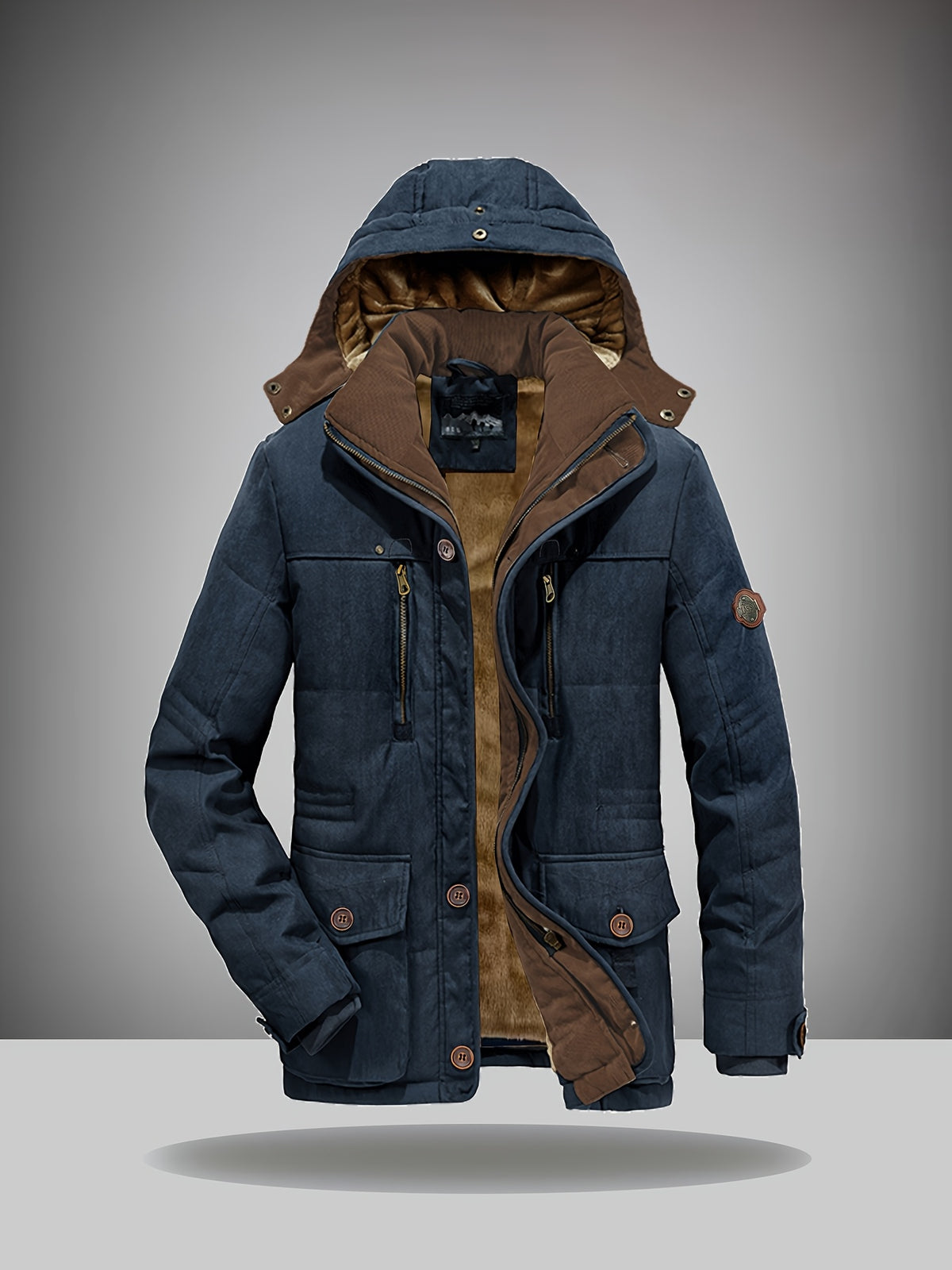 Veste pour homme, velours côtelé, à capuche, café