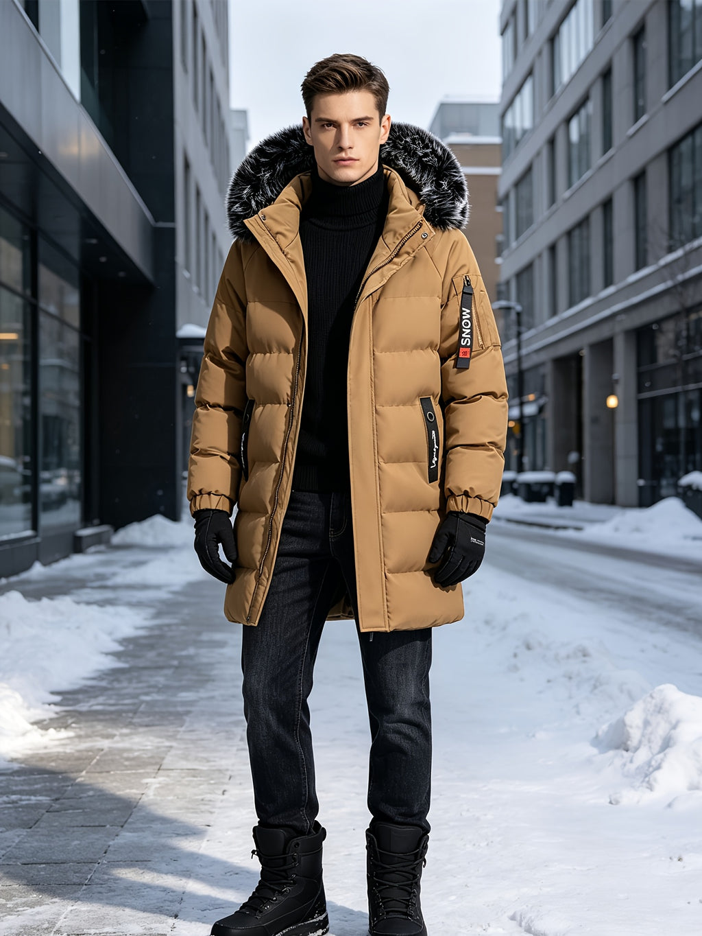 Manteau pour homme, à capuche, vert armée