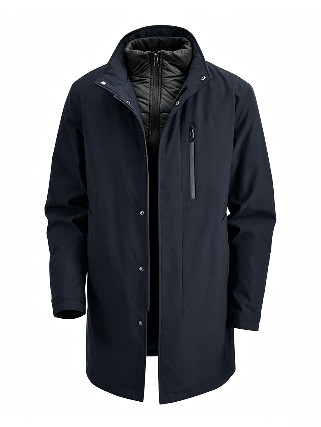 Manteau matelassé long pour homme, à col montant
