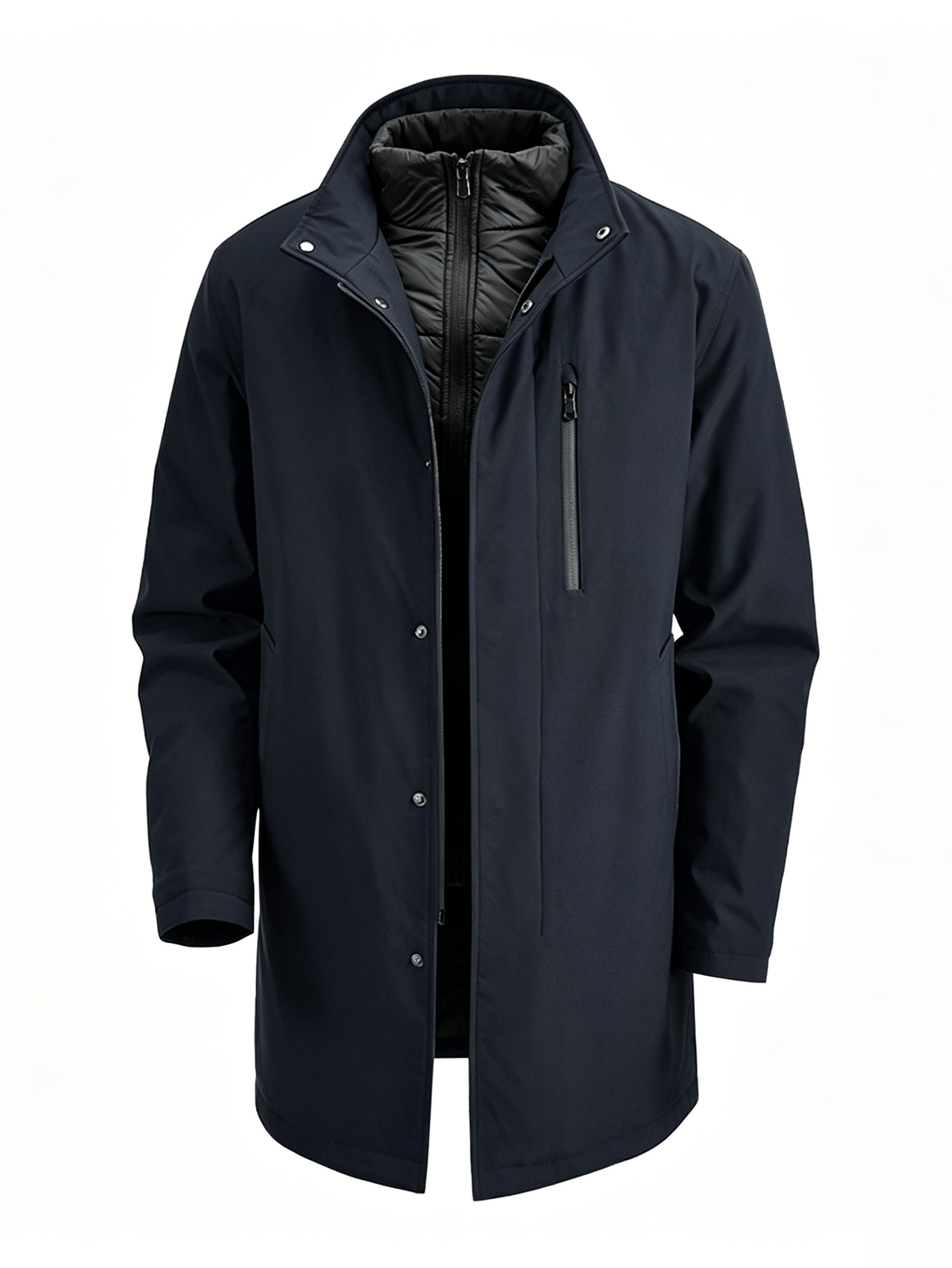 Manteau matelassé long pour homme, à col montant