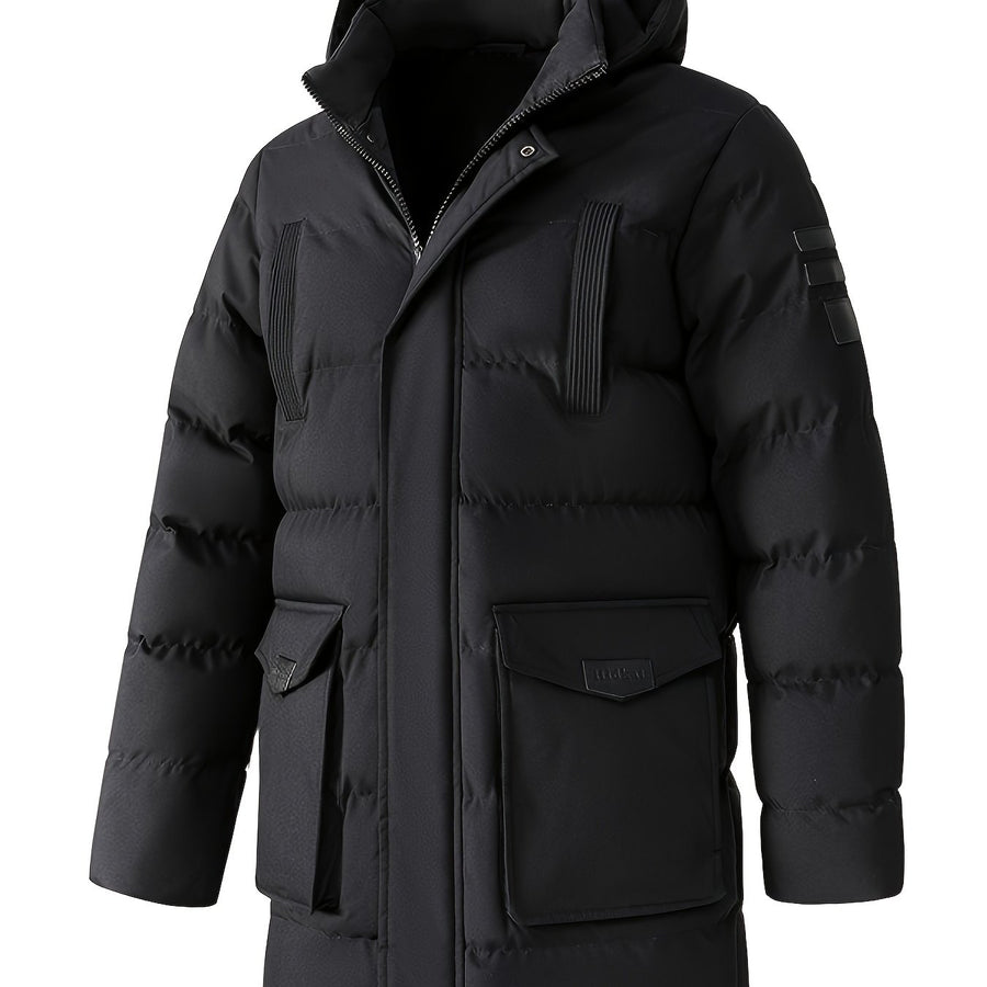 Veste long, grandes tailles, à capuche, coloris noir