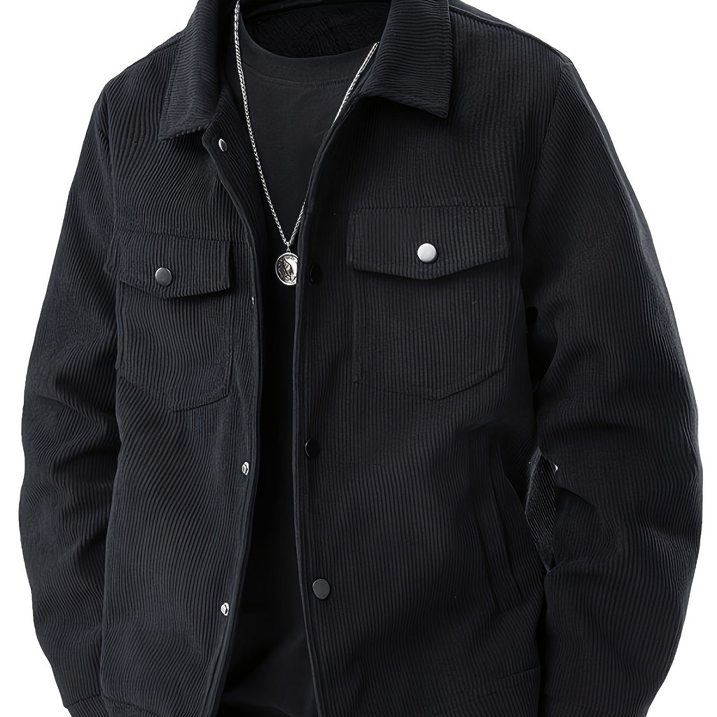 Veste, velours côtelé, à revers, noir, coloris noir