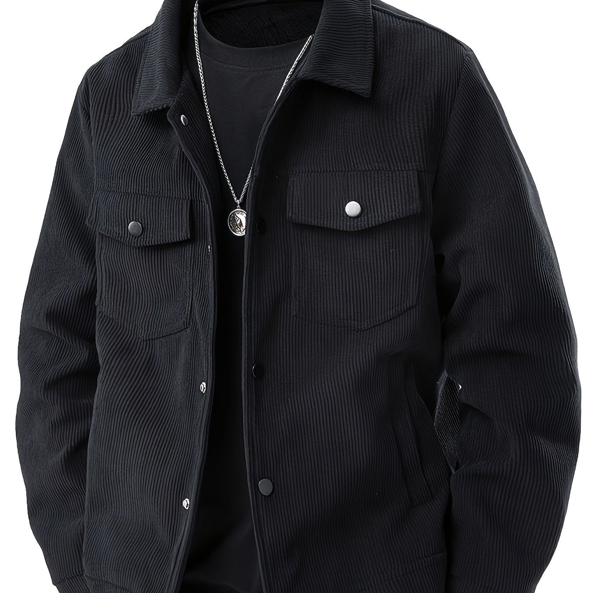 Veste, velours côtelé, à revers, noir, coloris noir Image