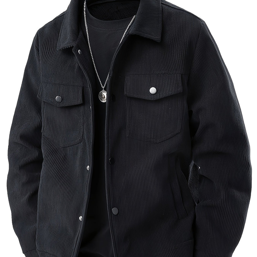 Veste, velours côtelé, à revers, noir, coloris noir