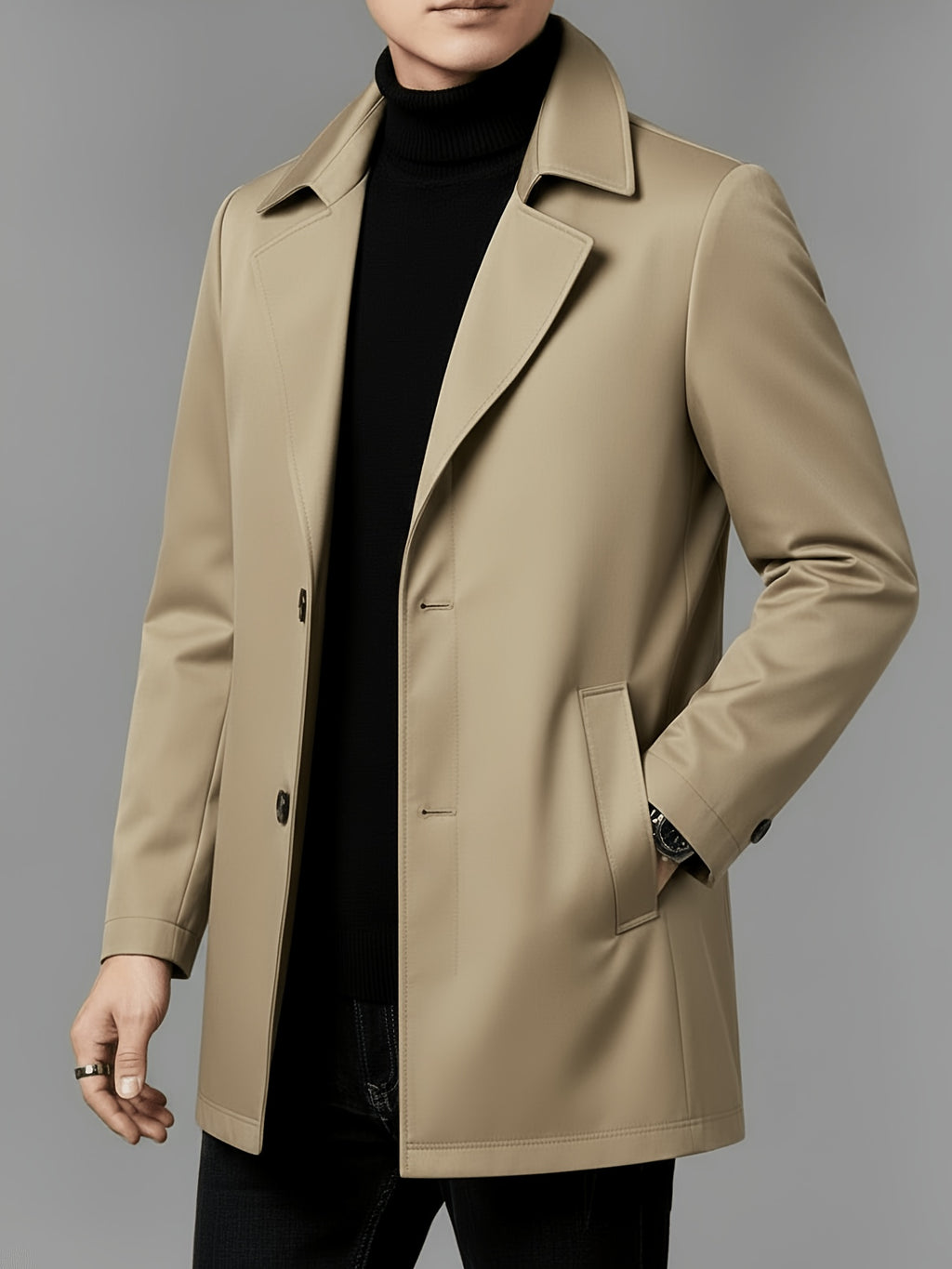 Trench pour homme, à revers, col montant