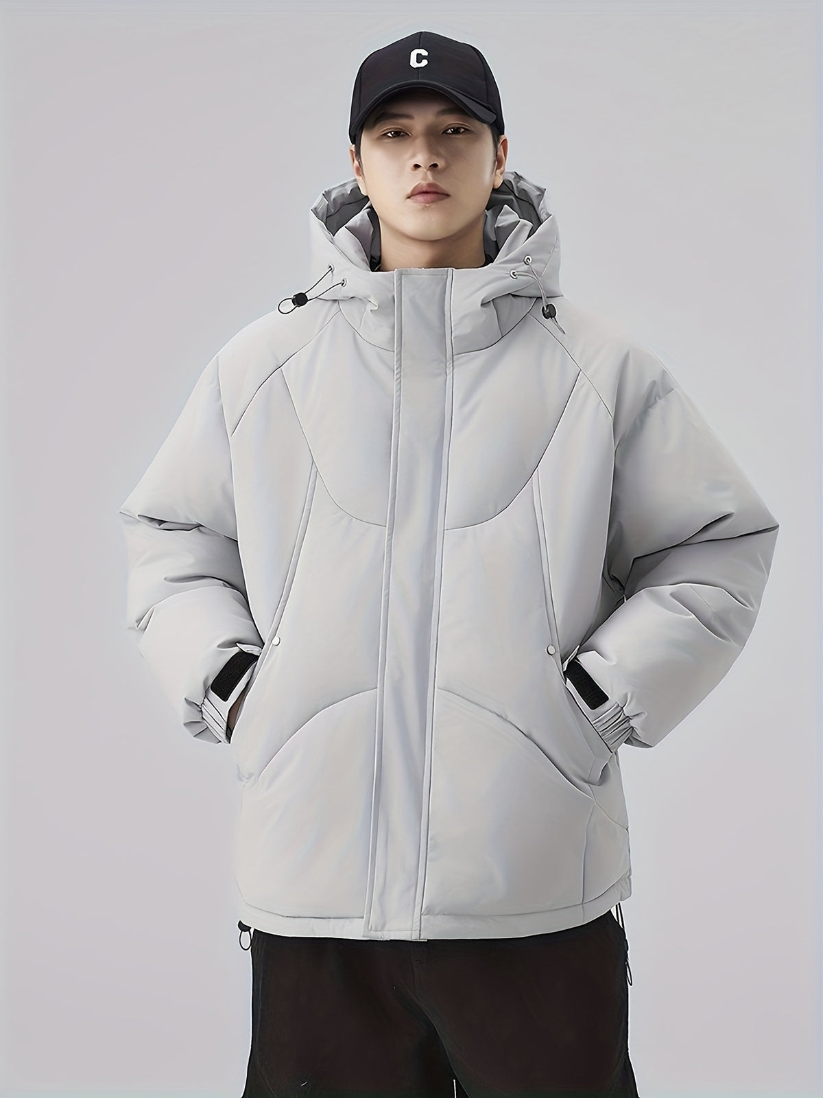 Manteau matelassé pour homme, patchwork, à capuche