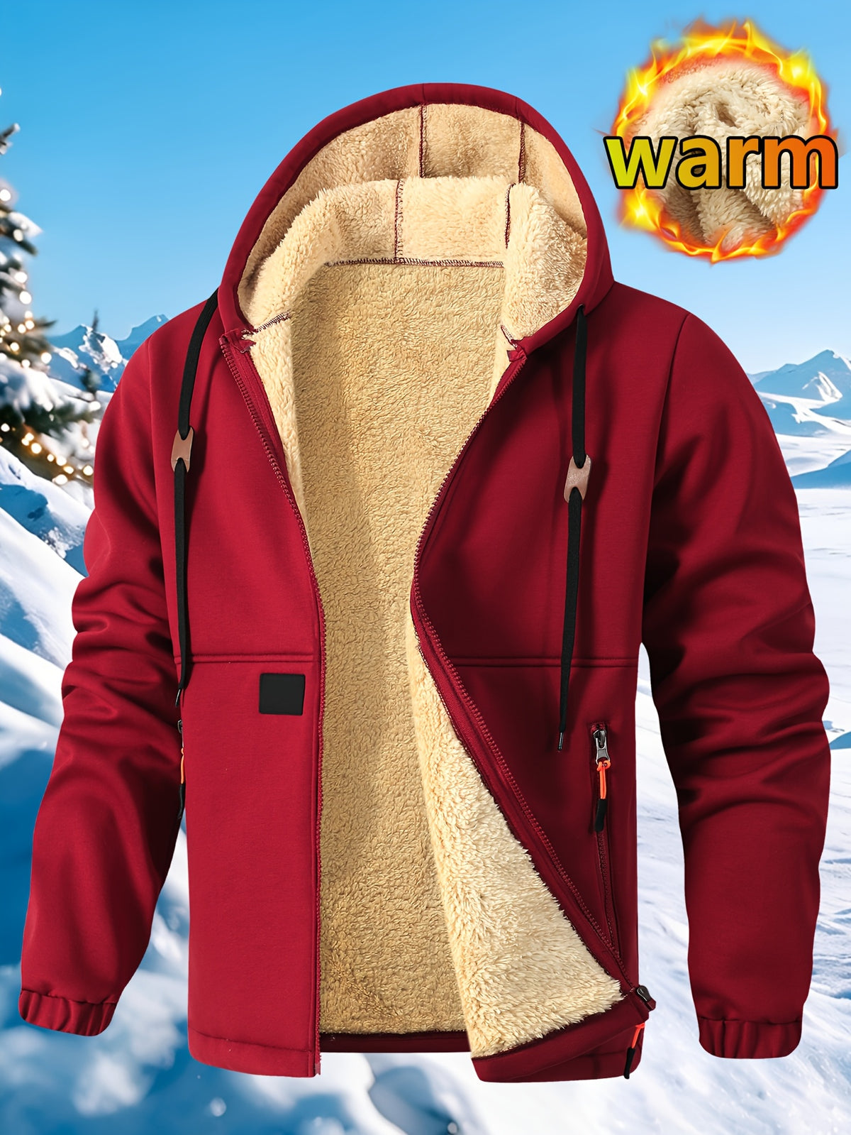 Manteau long pour homme, polaire, à capuche
