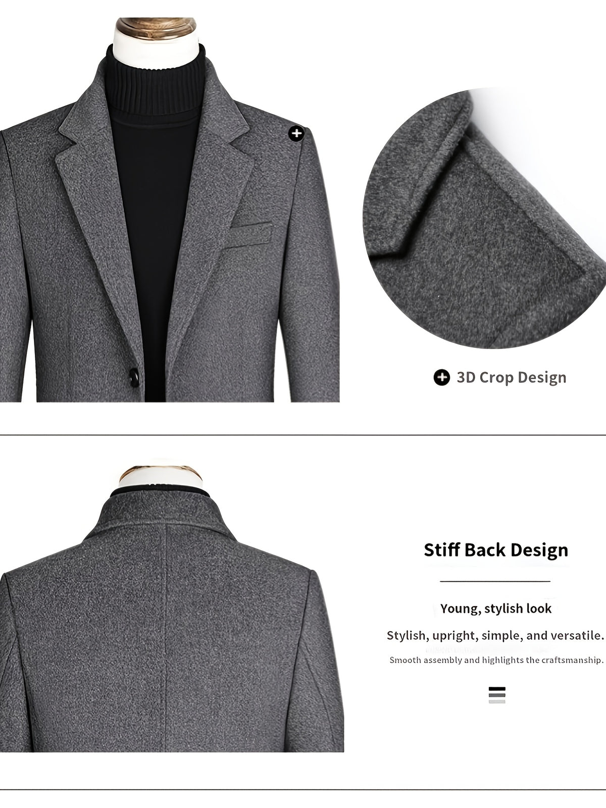 Manteau long pour homme en mélange de laine, col à revers