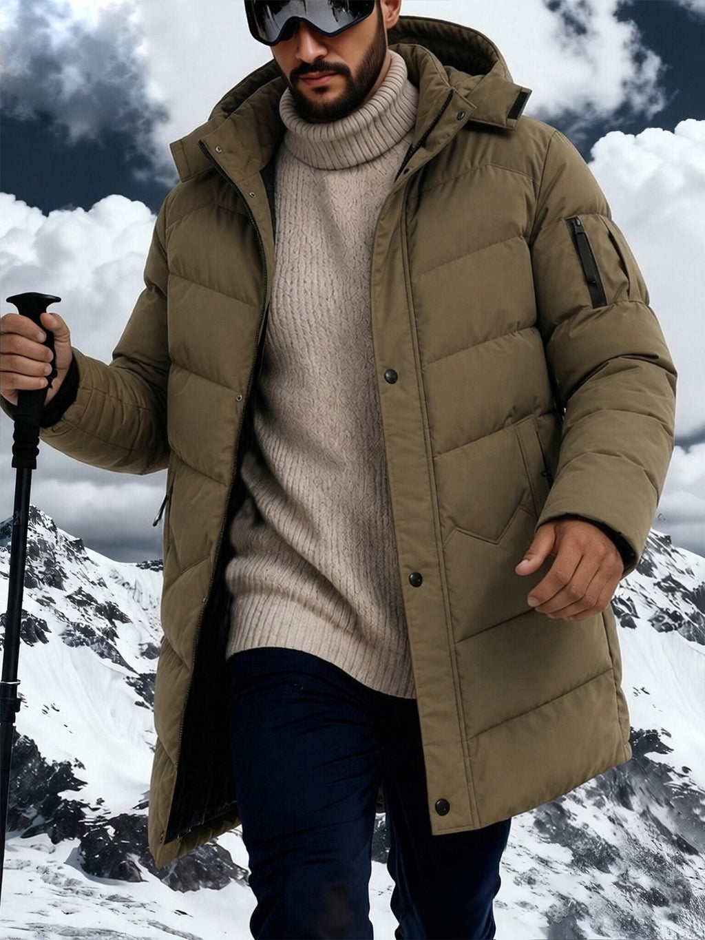 Manteau matelassé pour homme, capuche amovible