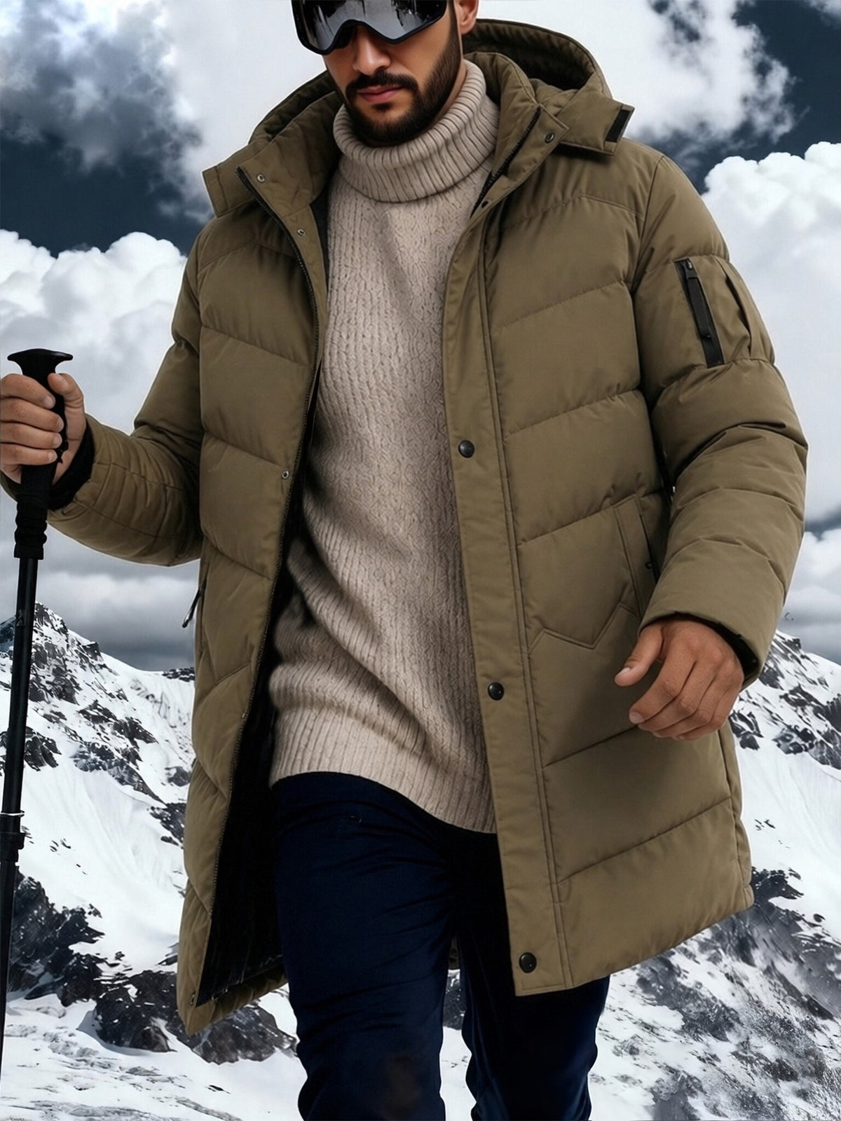 Manteau matelassé pour homme, capuche amovible