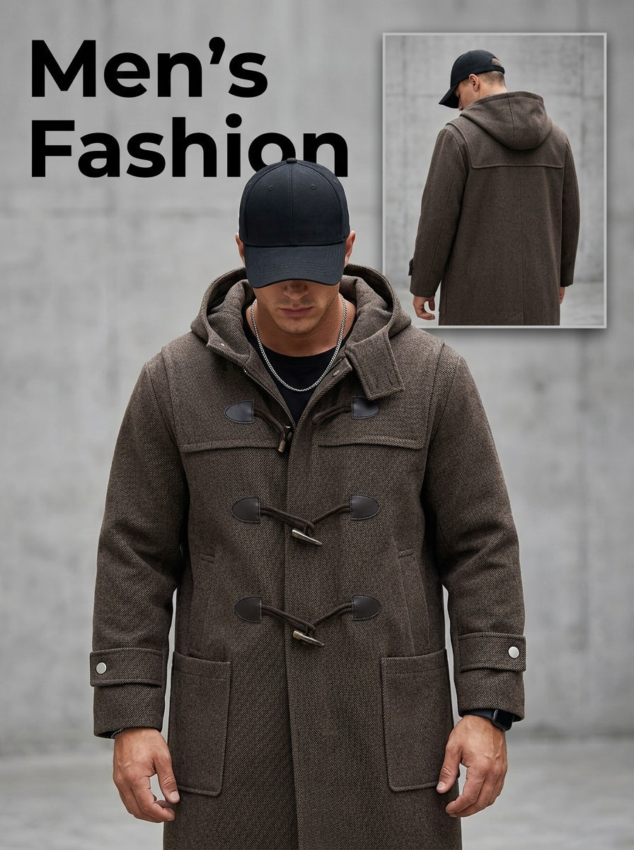 Trench long pour homme, à capuche, café