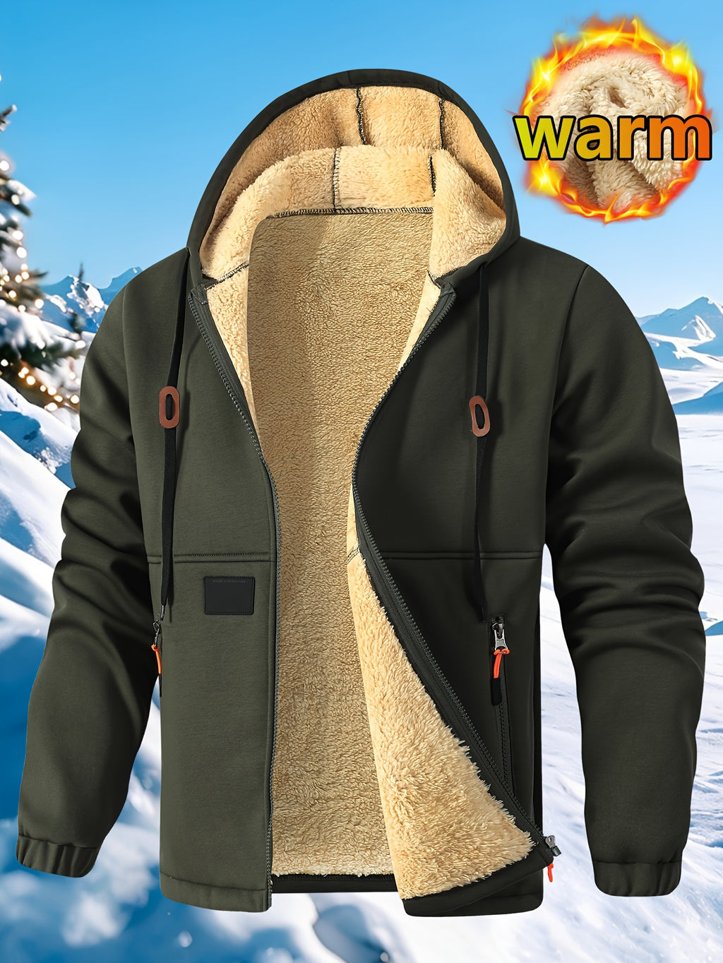 Manteau long pour homme, polaire, à capuche