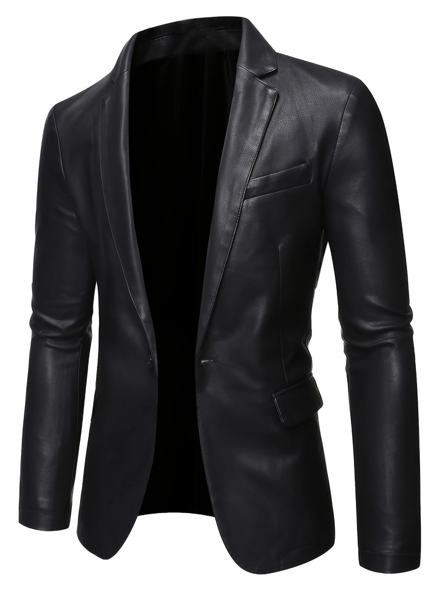 Veste en cuir PU, à revers, boutonnage