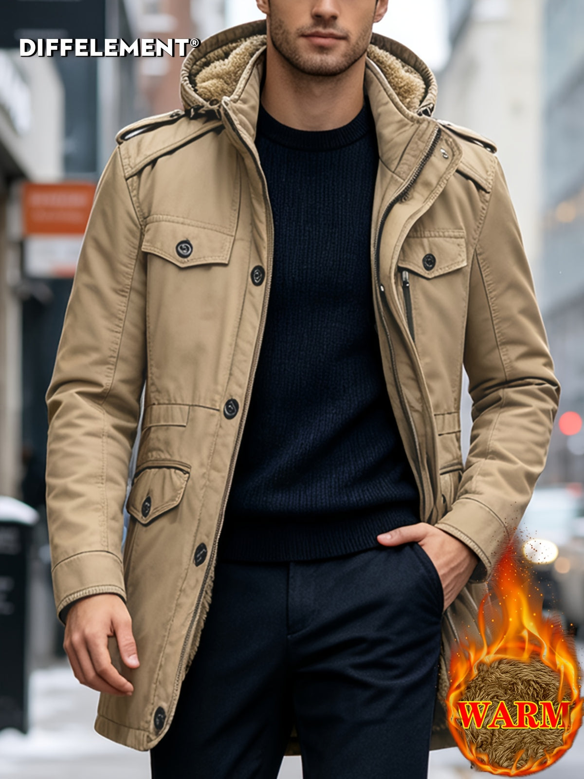 Parka matelassée pour homme, capuche amovible, à col montant