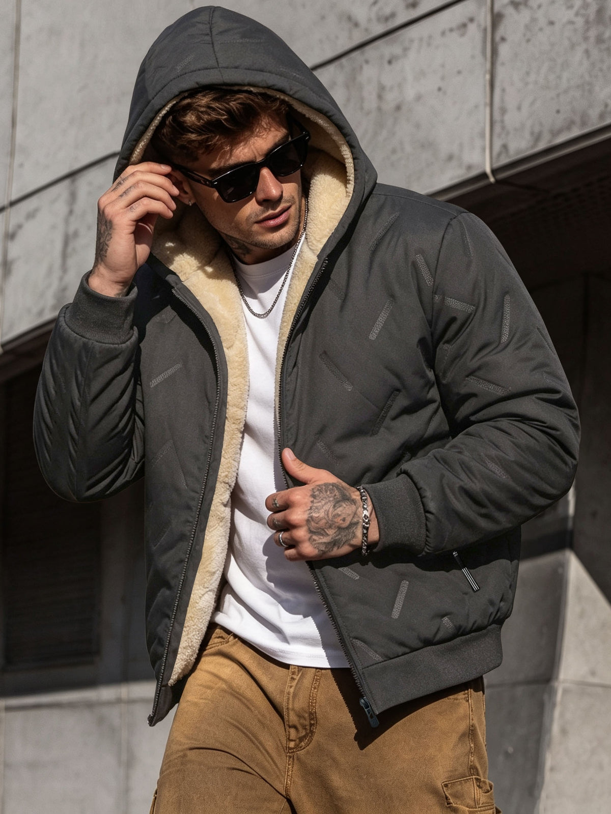Veste matelassée pour homme, coupe-vent, à capuche, café