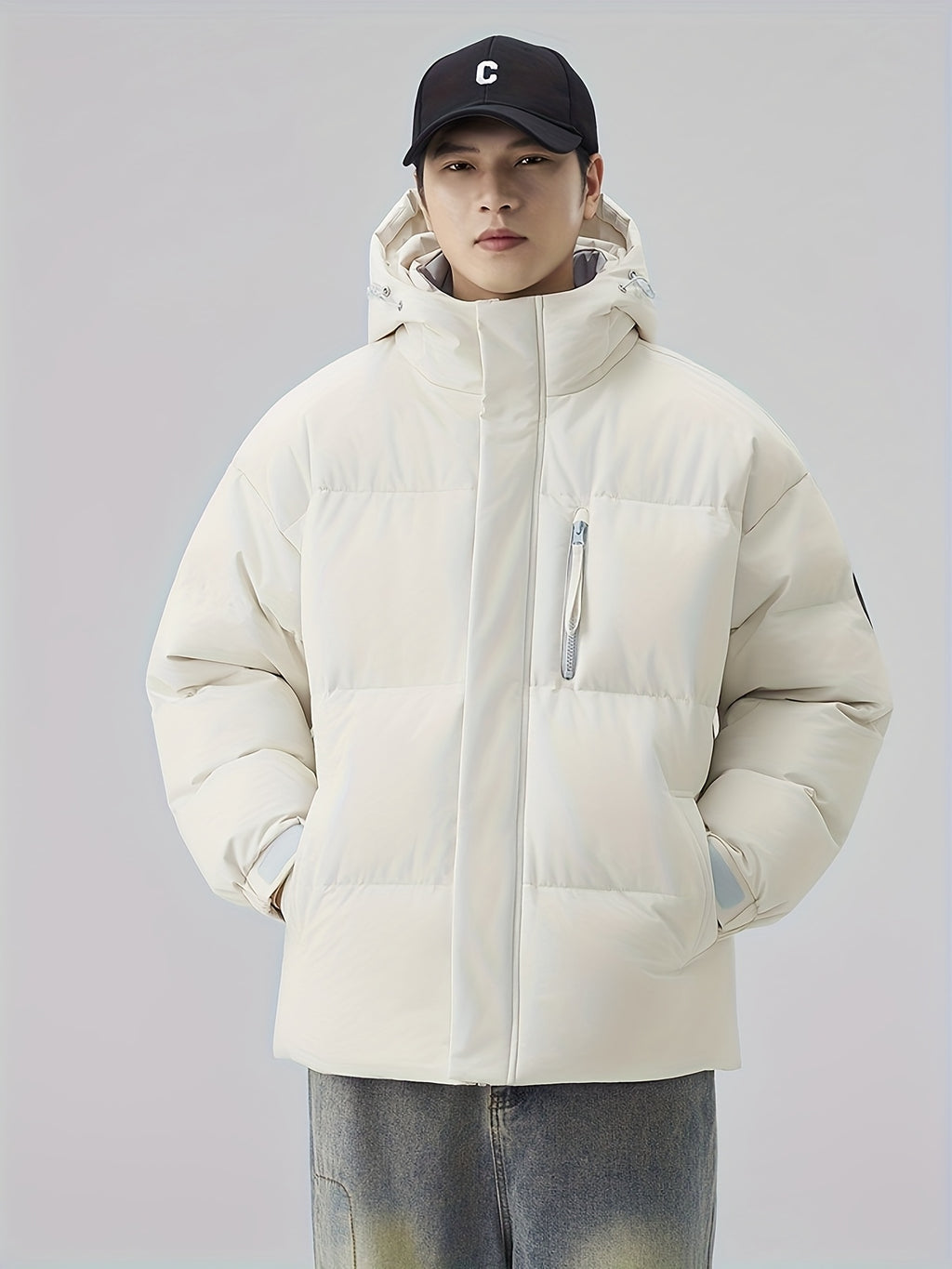 Manteau matelassé pour homme, à capuche, épi de blé jaune
