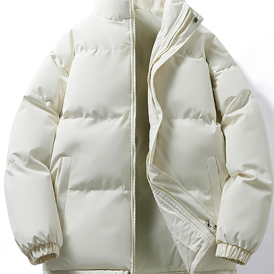 Manteau matelassé, à col montant, rouge tendre, coloris blanc