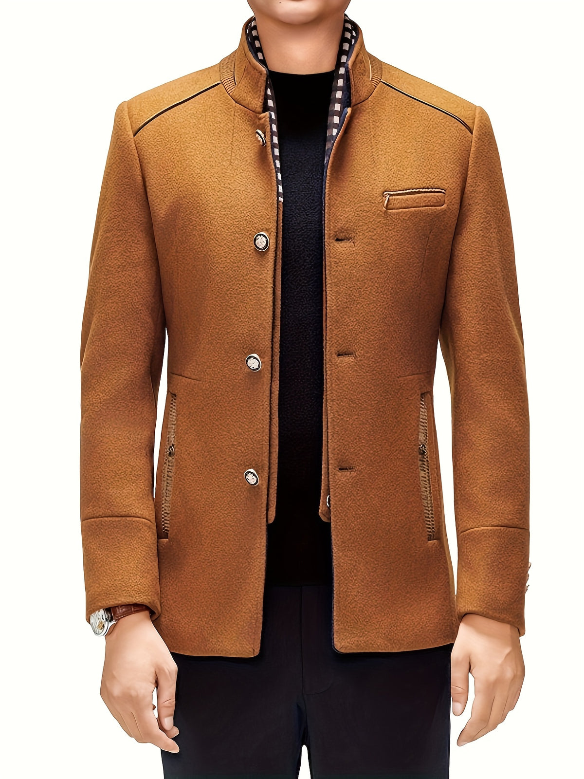 Manteau en tweed rembourré pour homme, 55 % laine, écharpe amovible