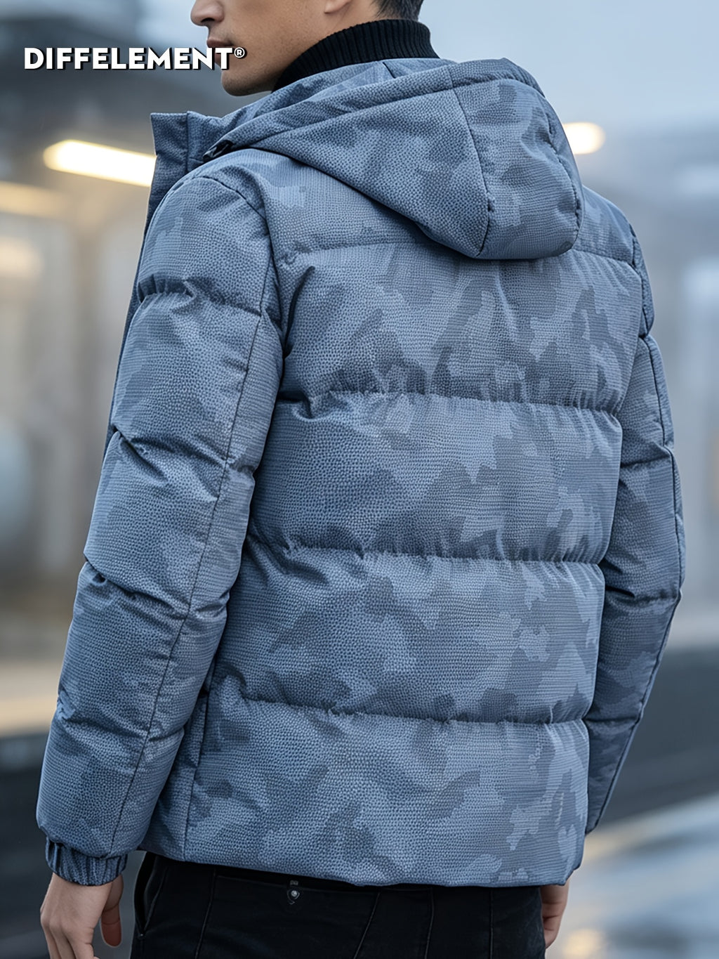 Manteau matelassé pour homme, coupe-vent, à capuche, bleu clair