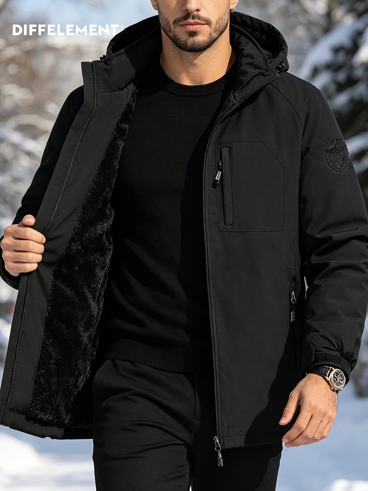 Veste pour homme, coupe-vent, à capuche, vert foncé