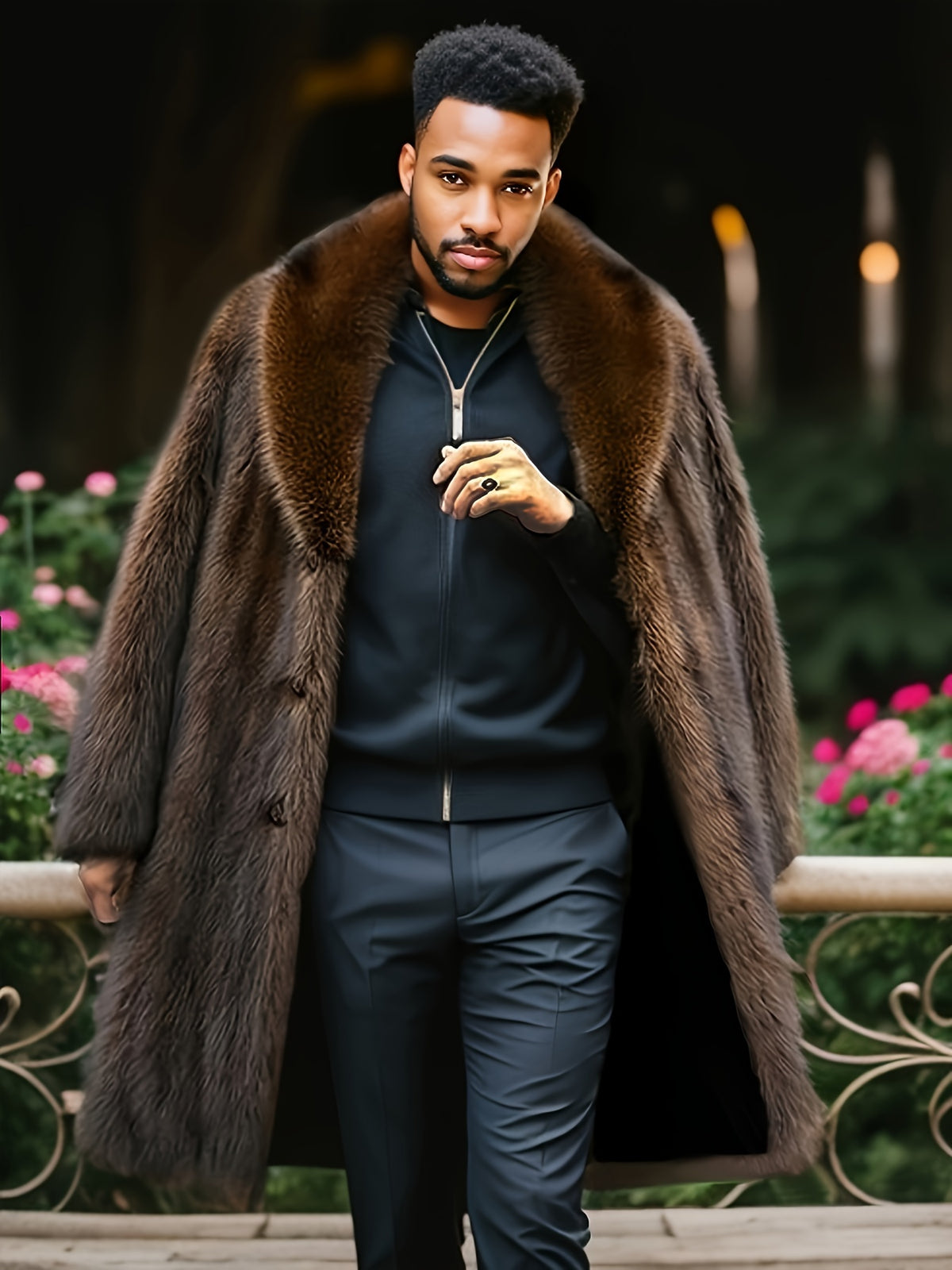 Manteau en fausse fourrure mi-long pour homme, à revers, mi-long