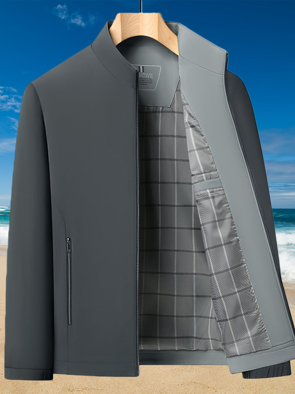 Veste, à col montant, jd1008 xing - 406 noir, détail du vêtement