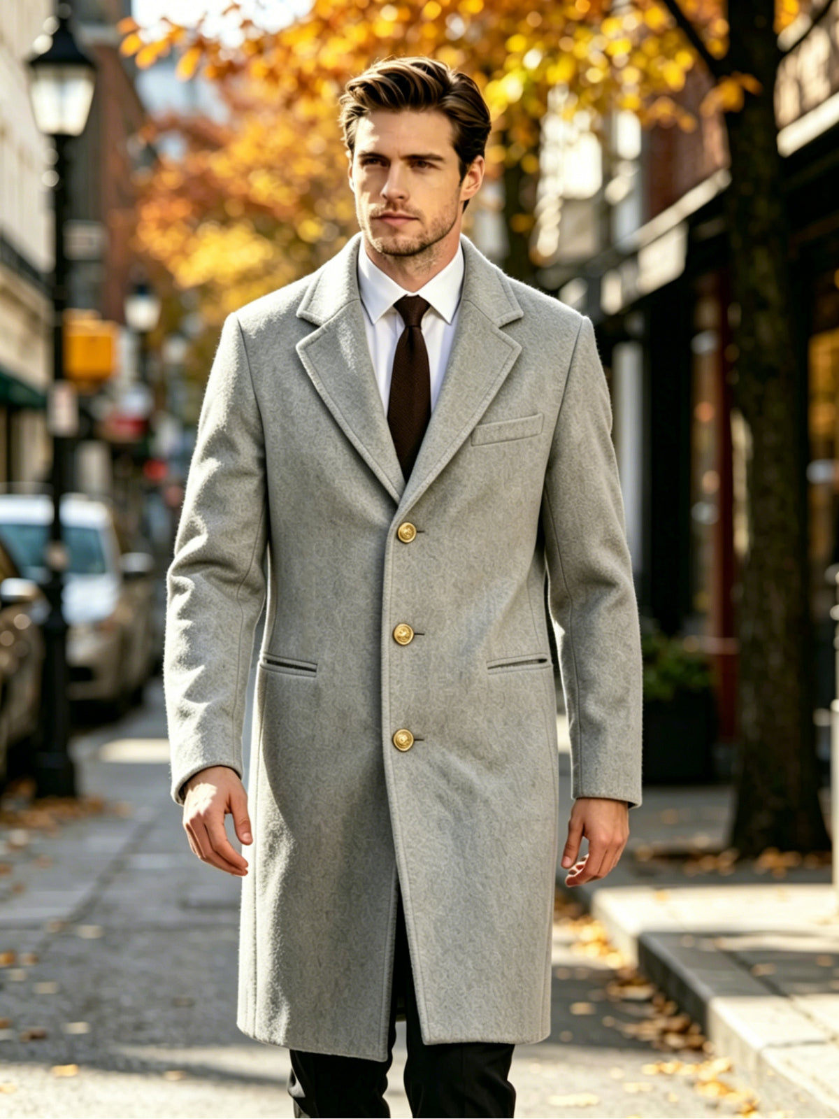 Manteau pour homme, à revers, gris