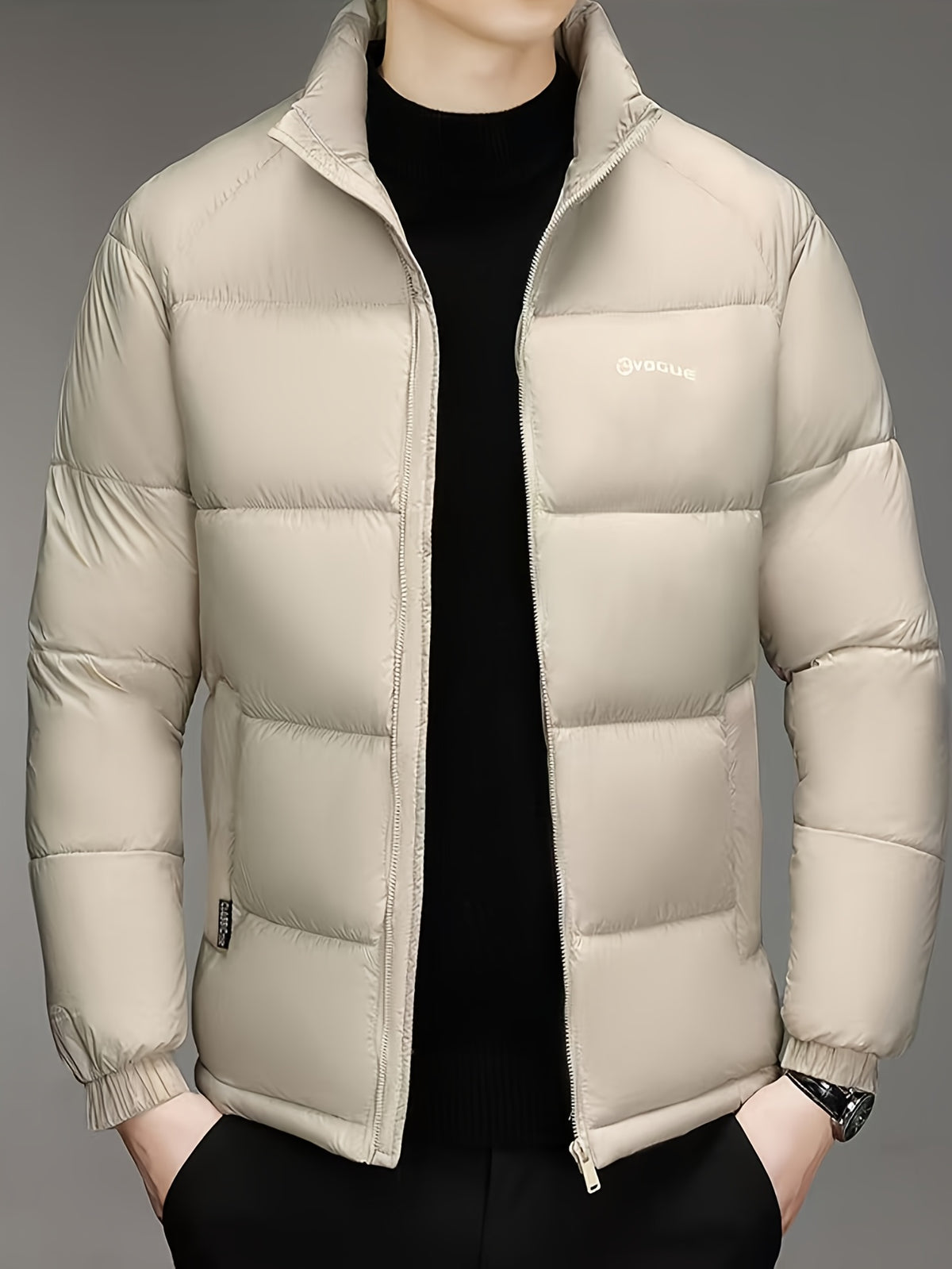 Manteau pour homme, à col montant, kaki