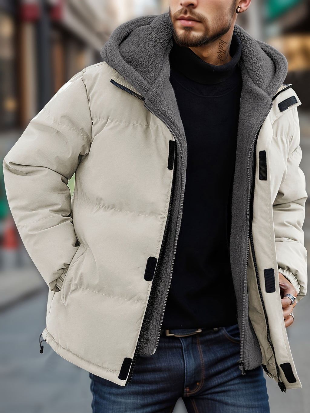 Veste matelassée pour homme, coupe-vent, à capuche, blanc