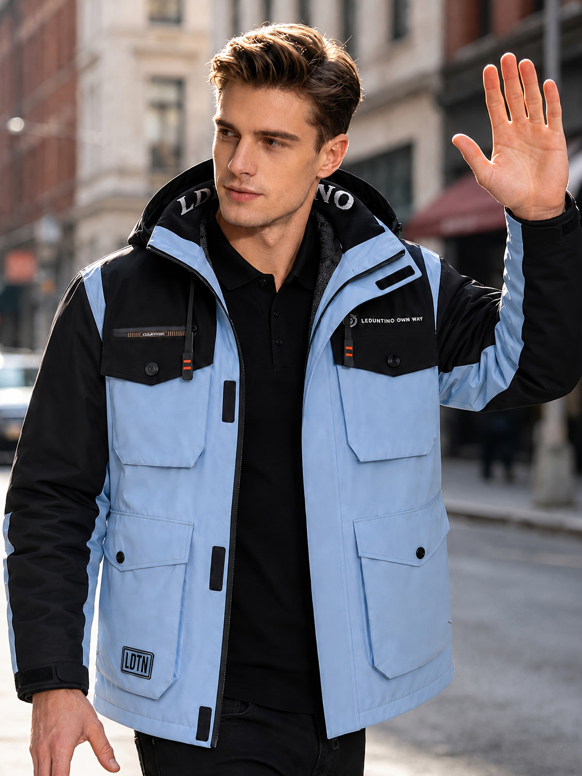 Veste pour homme, capuche amovible, gris foncé